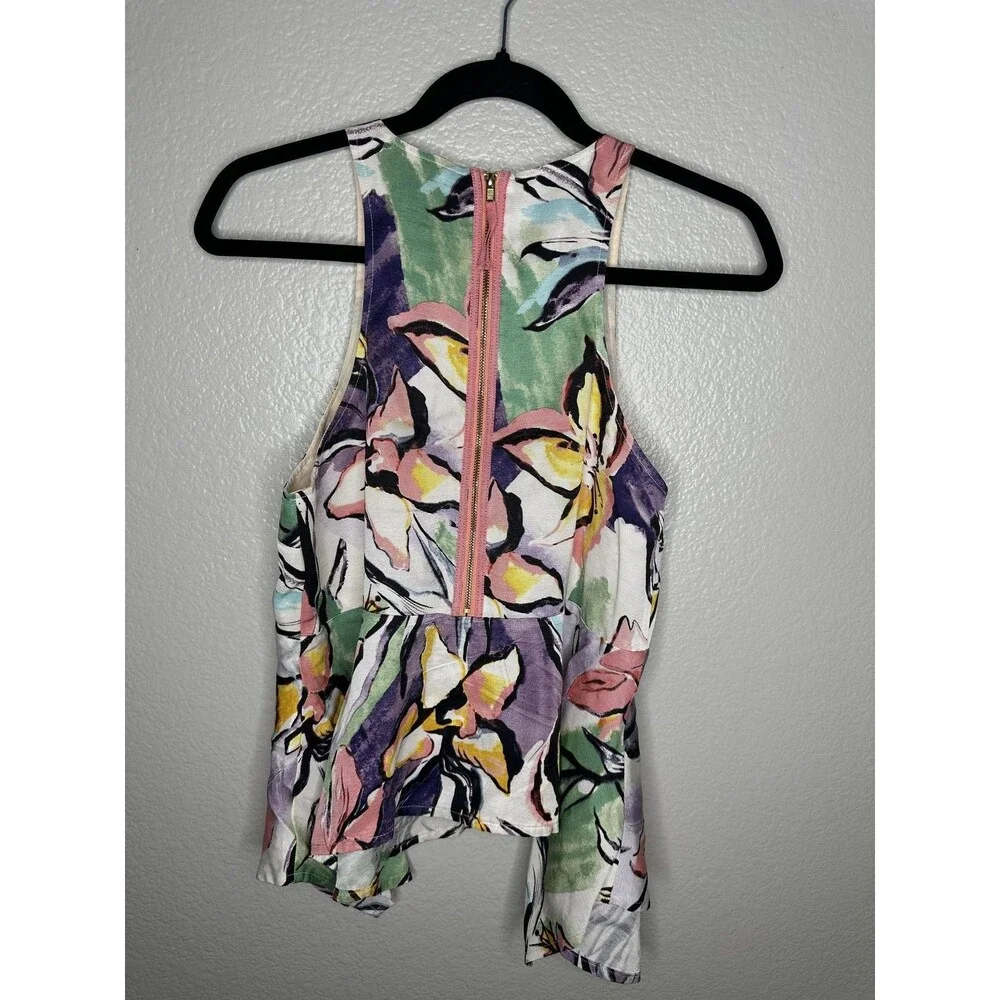 HD in Paris Shirt Womens 4 Multicolor Floral Peplum Sleeveless Exposed Zipper - Picture 5 of 6